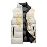 Gold and White Hawaii Sleeveless Puffer Jacket Hammerhead Shark Tattoo Curve Polynesian LT14 - Polynesian Pride