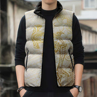 Gold and White Hawaii Sleeveless Puffer Jacket Hammerhead Shark Tattoo Curve Polynesian LT14 - Polynesian Pride
