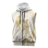 Gold and White Hawaii Sleeveless Zip Hoodie Hammerhead Shark Tattoo Curve Polynesian LT14 White - Polynesian Pride