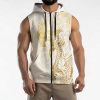 Gold and White Hawaii Sleeveless Zip Hoodie Hammerhead Shark Tattoo Curve Polynesian LT14 - Polynesian Pride