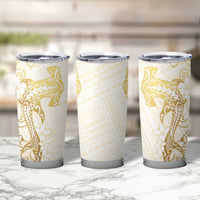 Gold and White Hawaii Tumbler Cup Hammerhead Shark Tattoo Curve Polynesian - Polynesian Pride
