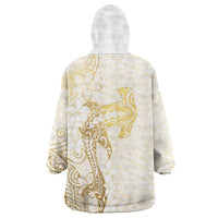 Gold and White Hawaii Wearable Blanket Hoodie Hammerhead Shark Tattoo Curve Polynesian LT14 - Polynesian Pride