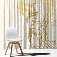 Gold and White Hawaii Window Curtain Hammerhead Shark Tattoo Curve Polynesian - Polynesian Pride
