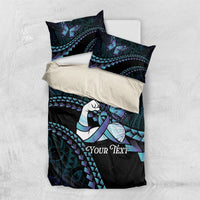 Personalised Polynesia Suicide Prevention Month Bedding Set Brave Strong Butterfly Teal Purple Ribbon LT14 US Twin 172cm x 218cm Purple - Polynesian Pride