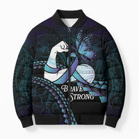 Personalised Polynesia Suicide Prevention Month Bomber Puffer Jacket Brave Strong Butterfly Teal Purple Ribbon LT14 Unisex Purple - Polynesian Pride