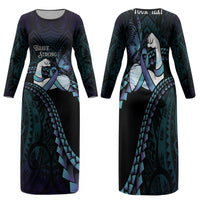 Personalised Polynesia Suicide Prevention Month Family Matching Long Sleeve Bodycon Dress and Hawaiian Shirt Brave Strong Butterfly Teal Purple Ribbon LT14 Mom's Dress Purple - Polynesian Pride