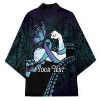 Personalised Polynesia Suicide Prevention Month Kimono Brave Strong Butterfly Teal Purple Ribbon LT14 - Polynesian Pride
