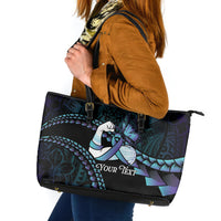 Personalised Polynesia Suicide Prevention Month Leather Tote Bag Brave Strong Butterfly Teal Purple Ribbon LT14 Purple - Polynesian Pride