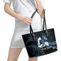Personalised Polynesia Suicide Prevention Month Leather Tote Bag Brave Strong Butterfly Teal Purple Ribbon LT14 - Polynesian Pride