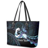 Personalised Polynesia Suicide Prevention Month Leather Tote Bag Brave Strong Butterfly Teal Purple Ribbon LT14 - Polynesian Pride