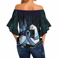 Personalised Polynesia Suicide Prevention Month Off Shoulder Wrap Waist Top Brave Strong Butterfly Teal Purple Ribbon LT14 - Polynesian Pride