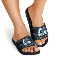 Personalised Polynesia Suicide Prevention Month Slide Sandals Brave Strong Butterfly Teal Purple Ribbon LT14 - Polynesian Pride