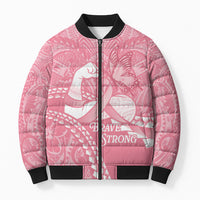 Personalised Polynesia Breast Cancer Awareness Bomber Puffer Jacket Brave Strong Butterfly Pink Ribbon LT14 Unisex Pink - Polynesian Pride