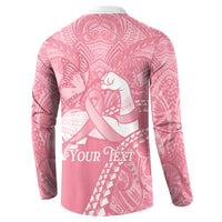 Personalised Polynesia Breast Cancer Awareness Button Sweatshirt Brave Strong Butterfly Pink Ribbon LT14 - Polynesian Pride
