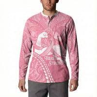 Personalised Polynesia Breast Cancer Awareness Button Sweatshirt Brave Strong Butterfly Pink Ribbon LT14 - Polynesian Pride