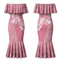 Personalised Polynesia Breast Cancer Awareness Couples Matching Mermaid Dress and Long Sleeve Button Shirt Brave Strong Butterfly Pink Ribbon LT14 - Polynesian Pride