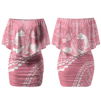 Personalised Polynesia Breast Cancer Awareness Couples Matching Off Shoulder Short Dress and Hawaiian Shirt Brave Strong Butterfly Pink Ribbon LT14 - Polynesian Pride