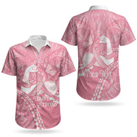 Personalised Polynesia Breast Cancer Awareness Couples Matching Off Shoulder Short Dress and Hawaiian Shirt Brave Strong Butterfly Pink Ribbon LT14 - Polynesian Pride