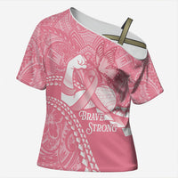Personalised Polynesia Breast Cancer Awareness Cross Shoulder Shirt Brave Strong Butterfly Pink Ribbon LT14 Female Pink - Polynesian Pride