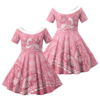 Personalised Polynesia Breast Cancer Awareness Family Matching Mermaid Dress and Hawaiian Shirt Brave Strong Butterfly Pink Ribbon LT14 Daughter's Dress Pink - Polynesian Pride