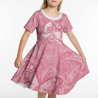 Personalised Polynesia Breast Cancer Awareness Kid Short Sleeve Dress Brave Strong Butterfly Pink Ribbon LT14 - Polynesian Pride