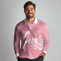 Personalised Polynesia Breast Cancer Awareness Long Sleeve Polo Shirt Brave Strong Butterfly Pink Ribbon LT14 - Polynesian Pride