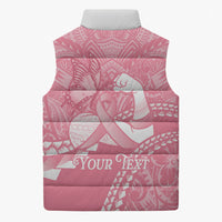Personalised Polynesia Breast Cancer Awareness Sleeveless Puffer Jacket Brave Strong Butterfly Pink Ribbon LT14 - Polynesian Pride