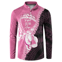 Personalised Polynesia Breast Cancer Awareness Button Sweatshirt Fight With Hope Pink Ribbon Boxing Gloves LT14 Pink - Polynesian Pride
