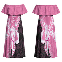 Personalised Polynesia Breast Cancer Awareness Couples Matching Off Shoulder Maxi Dress and Long Sleeve Button Shirt Fight With Hope Pink Ribbon Boxing Gloves LT14 - Polynesian Pride