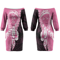 Personalised Polynesia Breast Cancer Awareness Couples Matching Off The Shoulder Long Sleeve Dress and Long Sleeve Button Shirt Fight With Hope Pink Ribbon Boxing Gloves LT14 - Polynesian Pride