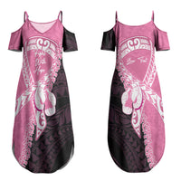 Personalised Polynesia Breast Cancer Awareness Couples Matching Summer Maxi Dress and Long Sleeve Button Shirt Fight With Hope Pink Ribbon Boxing Gloves LT14 - Polynesian Pride