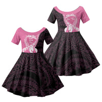 Personalised Polynesia Breast Cancer Awareness Family Matching Long Sleeve Bodycon Dress and Hawaiian Shirt Fight With Hope Pink Ribbon Boxing Gloves LT14 Daughter's Dress Pink - Polynesian Pride
