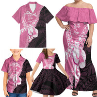 Personalised Polynesia Breast Cancer Awareness Family Matching Off Shoulder Maxi Dress and Hawaiian Shirt Fight With Hope Pink Ribbon Boxing Gloves LT14 - Polynesian Pride