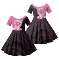 Personalised Polynesia Breast Cancer Awareness Family Matching Summer Maxi Dress and Hawaiian Shirt Fight With Hope Pink Ribbon Boxing Gloves LT14 Daughter's Dress Pink - Polynesian Pride