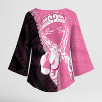Personalised Polynesia Breast Cancer Awareness Kimono Sleeve Blouse Fight With Hope Pink Ribbon Boxing Gloves LT14 - Polynesian Pride