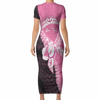 Personalised Polynesia Breast Cancer Awareness Short Sleeve Bodycon Dress Fight With Hope Pink Ribbon Boxing Gloves LT14 - Polynesian Pride