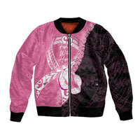Personalised Polynesia Breast Cancer Awareness Sleeve Zip Bomber Jacket Fight With Hope Pink Ribbon Boxing Gloves LT14 Unisex Pink - Polynesian Pride