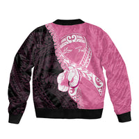 Personalised Polynesia Breast Cancer Awareness Sleeve Zip Bomber Jacket Fight With Hope Pink Ribbon Boxing Gloves LT14 - Polynesian Pride