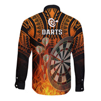 Personalised Polynesian Darts Long Sleeve Button Shirt Fire Burning With Tribal Tattoo LT14 - Polynesian Pride