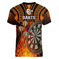 Personalised Polynesian Darts Women V Neck T Shirt Fire Burning With Tribal Tattoo LT14 - Polynesian Pride