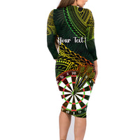 Personalised Polynesian Darts Family Matching Long Sleeve Bodycon Dress and Hawaiian Shirt Dart Lovers Tribal Pattern Mix Tropical Leaves LT14 - Polynesian Pride
