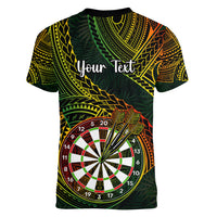 Personalised Polynesian Darts Women V Neck T Shirt Dart Lovers Tribal Pattern Mix Tropical Leaves LT14 - Polynesian Pride