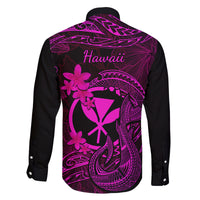 Hawaii Family Matching Off Shoulder Long Sleeve Dress and Hawaiian Shirt Fish Hook Tattoo Mix Polynesian Plumeria Pink Version LT14 - Polynesian Pride