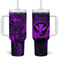 Hawaii Tumbler With Handle Fish Hook Tattoo Mix Polynesian Plumeria Purple Version LT14 One Size: 40 oz Purple - Polynesian Pride