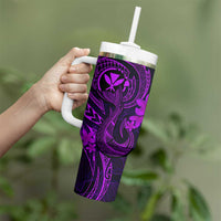 Hawaii Tumbler With Handle Fish Hook Tattoo Mix Polynesian Plumeria Purple Version LT14 - Polynesian Pride