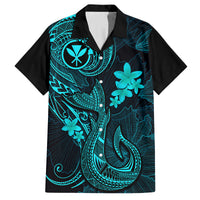 Hawaii Family Matching Long Sleeve Bodycon Dress and Hawaiian Shirt Fish Hook Tattoo Mix Polynesian Plumeria Turquoise Version LT14 Dad's Shirt - Short Sleeve Turquoise - Polynesian Pride