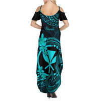 Hawaii Family Matching Summer Maxi Dress and Hawaiian Shirt Fish Hook Tattoo Mix Polynesian Plumeria Turquoise Version LT14 - Polynesian Pride