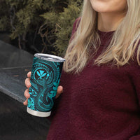 Hawaii Tumbler Cup Fish Hook Tattoo Mix Polynesian Plumeria Turquoise Version LT14 - Polynesian Pride