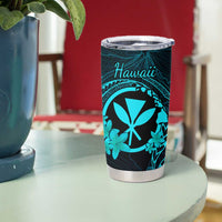 Hawaii Tumbler Cup Fish Hook Tattoo Mix Polynesian Plumeria Turquoise Version LT14 - Polynesian Pride