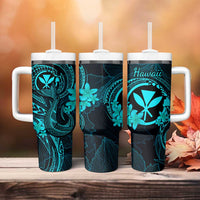 Hawaii Tumbler With Handle Fish Hook Tattoo Mix Polynesian Plumeria Turquoise Version LT14 - Polynesian Pride